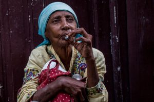 Cuban woman smoking cigar